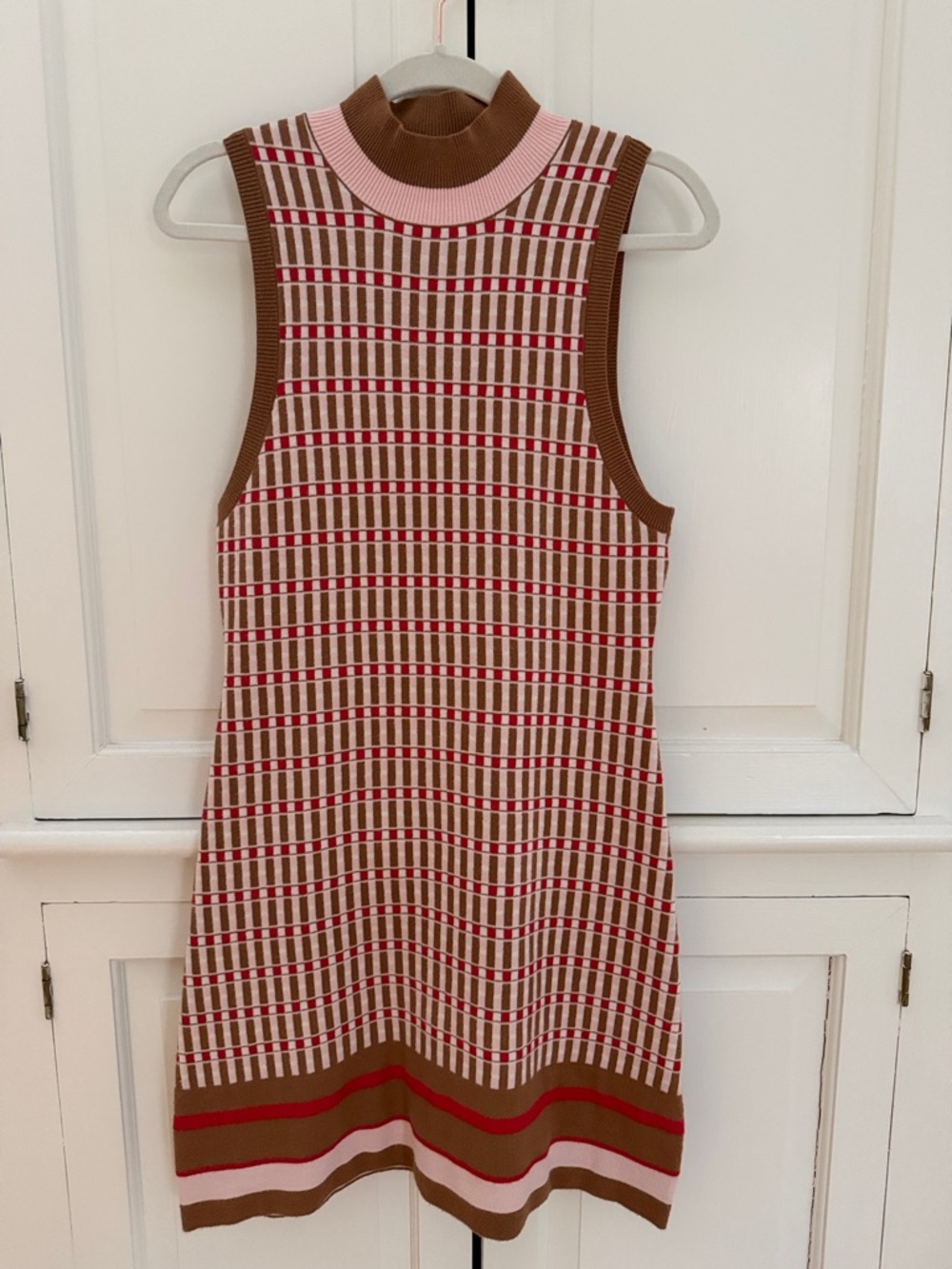 Anthropologie Brown, Pink & Red Sleeveless Knit Shift Dress